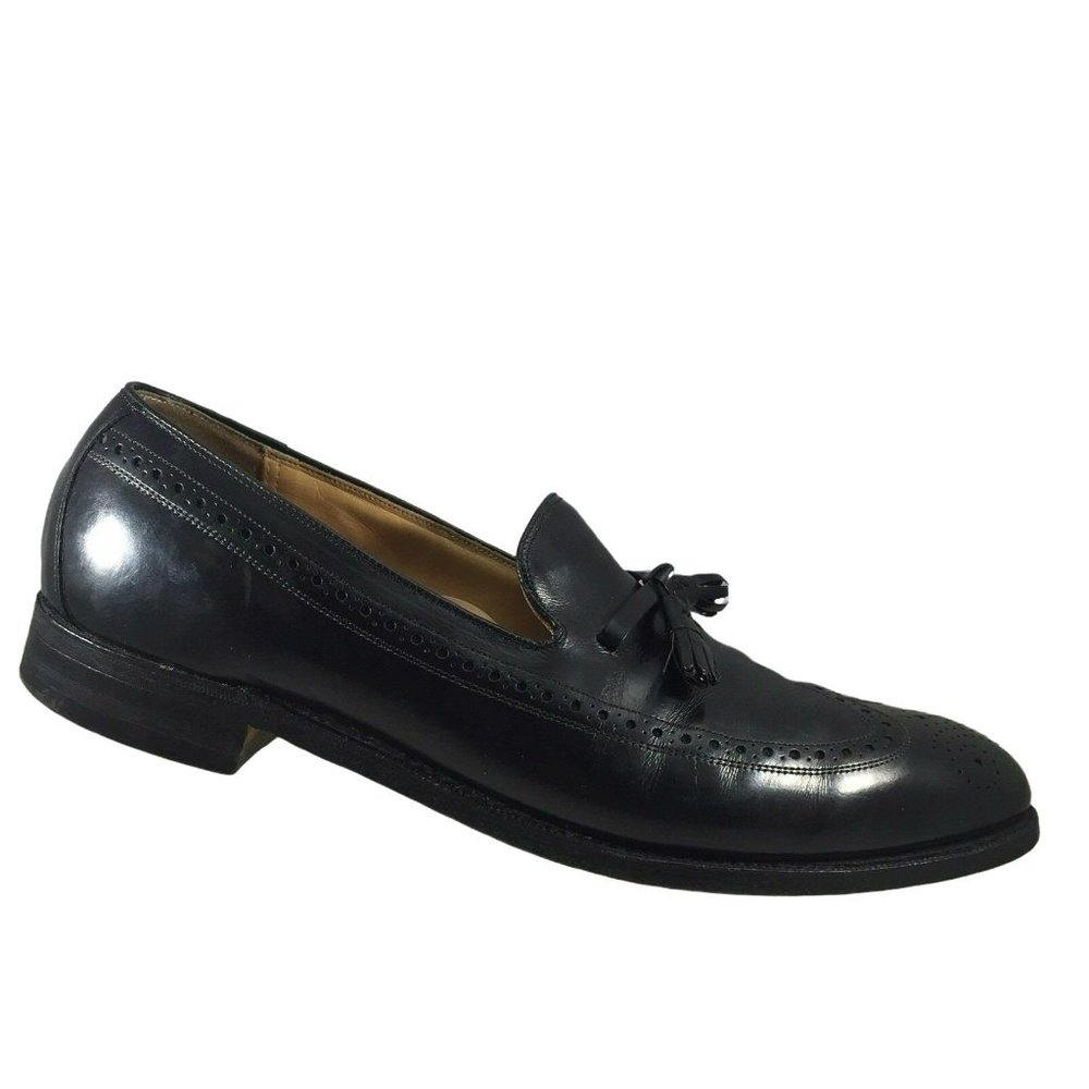 JOHNSTON & MURPHY Black Tassel Loafer Wing Tip Mens 11.5 A/AAA Dress Shoes USA